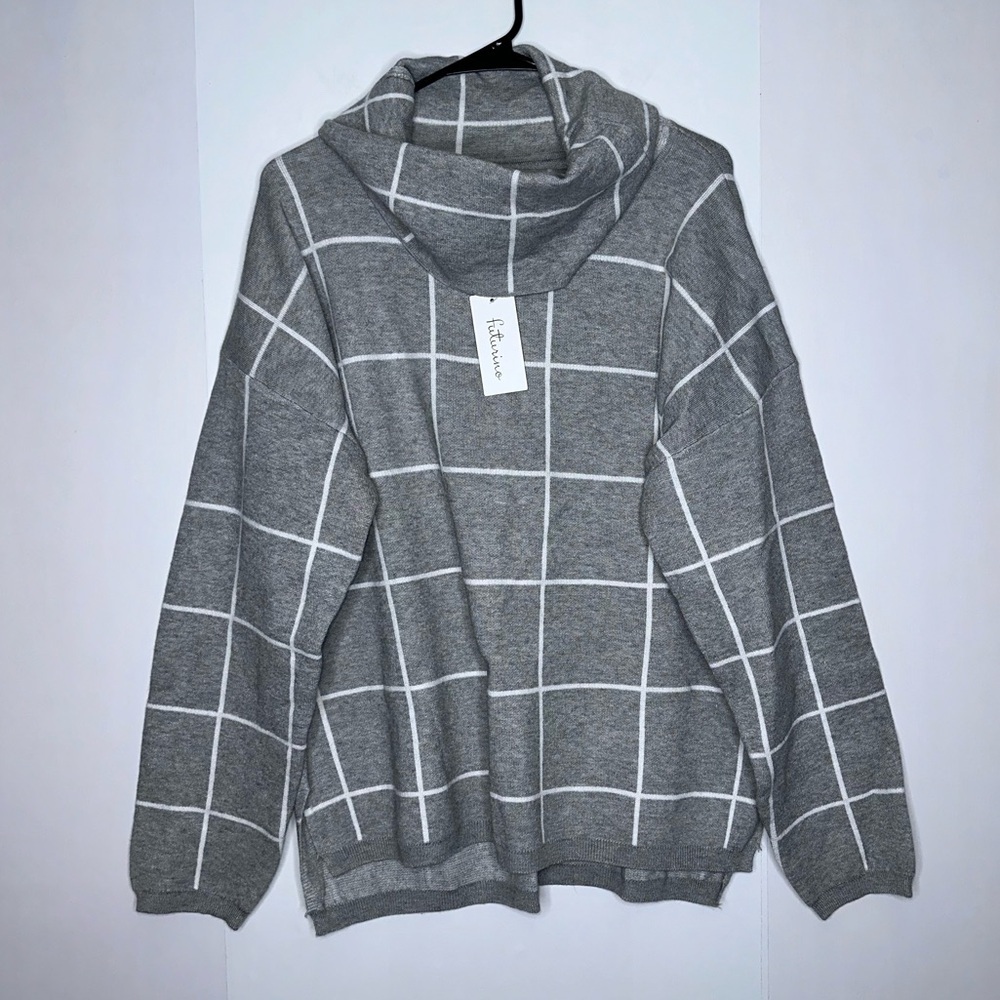 NWT Futurino gray white turtleneck cozy sweater size XL